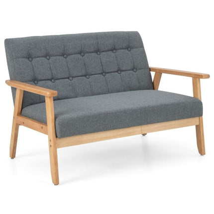 2-Seat Linen Loveseat Sofa, Tufted, Rubberwood Frame