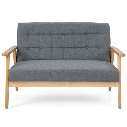 2-Seat Linen Loveseat Sofa, Tufted, Rubberwood Frame