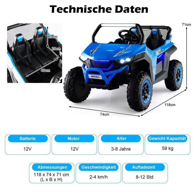 2-Sitzer 12V Kinder-Elektroauto mit Musik & Lichtern