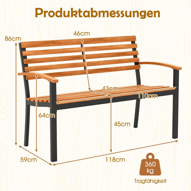 2-Sitzer Gartenbank aus Akazienholz mit Armlehnen