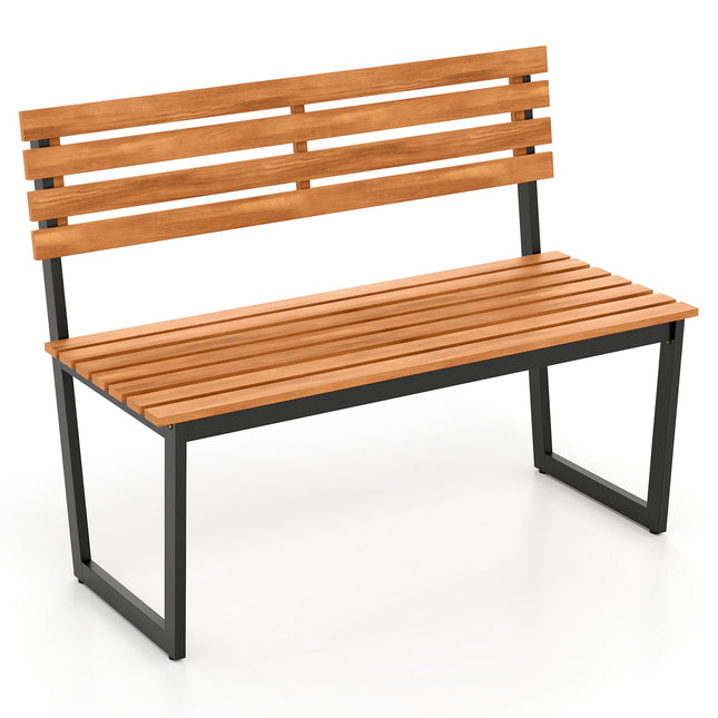 2-Sitzer Gartenbank aus Akazienholz mit Metallrahmen