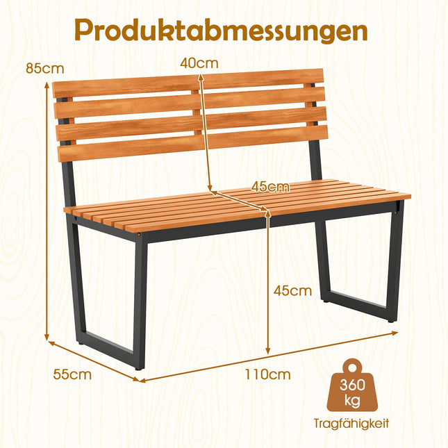 2-Sitzer Gartenbank aus Akazienholz mit Metallrahmen