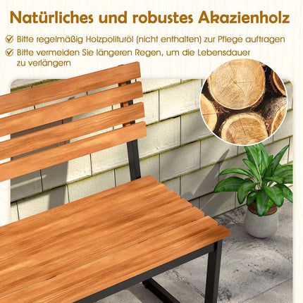 2-Sitzer Gartenbank aus Akazienholz mit Metallrahmen