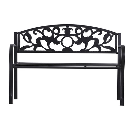Outdoor metal garden bench, black 2-seater with armrests