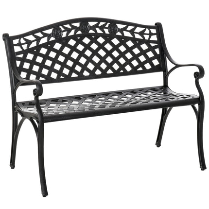 2-Seater Black Aluminum Garden Bench with Armrests