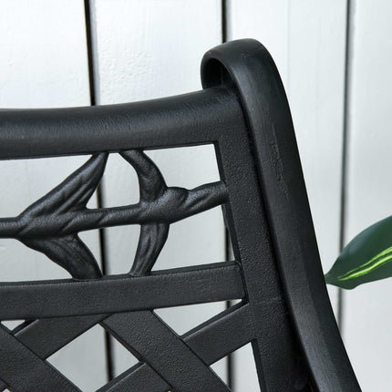 2-Seater Black Aluminum Garden Bench with Armrests
