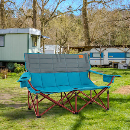2-Sitzer-Campingstuhl – Verstellbare Armlehnen, Getränkehalter, Tasche
