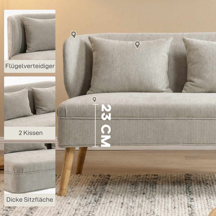 2-Seater Chenille Sofa, Wingback, Rubberwood Legs, Beige