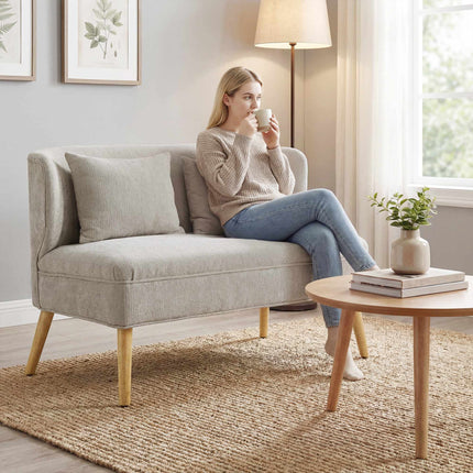 2-Seater Chenille Sofa, Wingback, Rubberwood Legs, Beige