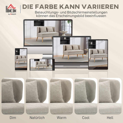 2-Seater Chenille Sofa, Wingback, Rubberwood Legs, Beige