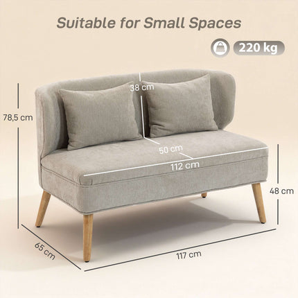 2-Seater Chenille Sofa, Wingback, Rubberwood Legs, Beige