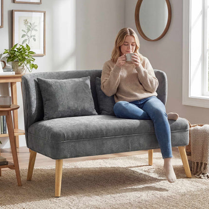2-Sitzer Chenille-Sofa, Ohrensessel, Kautschukholzbeine, Grau