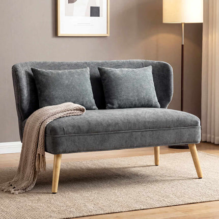 2-Sitzer Chenille-Sofa, Ohrensessel, Kautschukholzbeine, Grau
