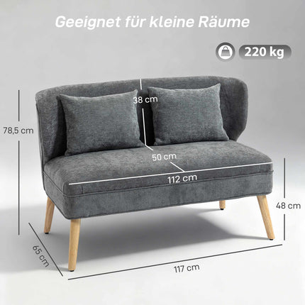 2-Sitzer Chenille-Sofa, Ohrensessel, Kautschukholzbeine, Grau