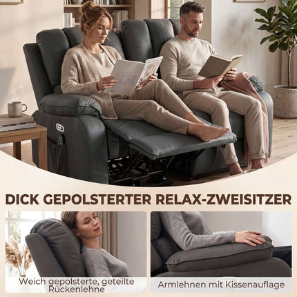 2-Seater Electric Recliner Sofa with Massage & Heat, USB Ports