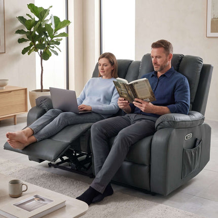 2-Seater Electric Recliner Sofa with Massage & Heat, USB Ports