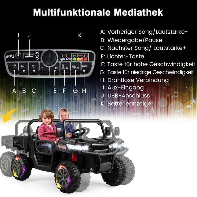 2-Sitzer Elektro-Kinder-Truck mit Fernbedienung, Schwarz