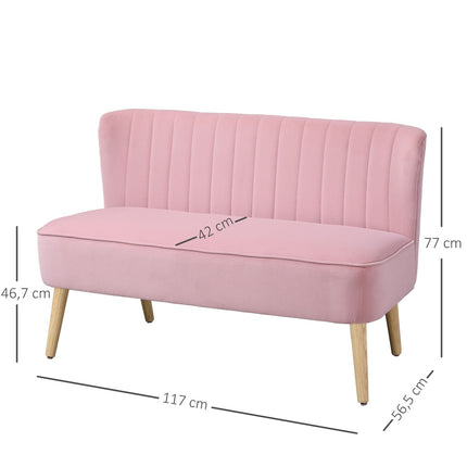 2-seater pink upholstered sofa - velvet-like fabric, 117x56.5x77 cm