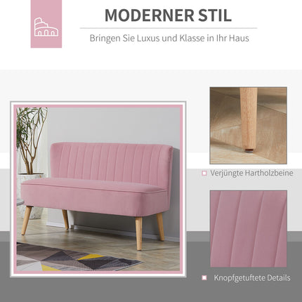 2-seater pink upholstered sofa - velvet-like fabric, 117x56.5x77 cm