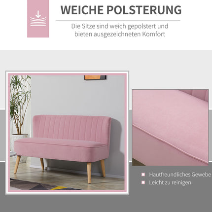 2-seater pink upholstered sofa - velvet-like fabric, 117x56.5x77 cm