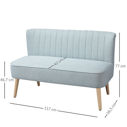 2-Sitzer-Sofa aus hellgrünem Stoff – Holzrahmen, Schaumstoffpolsterung