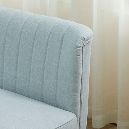 2-Sitzer-Sofa aus hellgrünem Stoff – Holzrahmen, Schaumstoffpolsterung