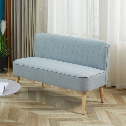 2-Sitzer-Sofa aus hellgrünem Stoff – Holzrahmen, Schaumstoffpolsterung