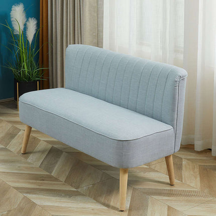2-Sitzer-Sofa aus hellgrünem Stoff – Holzrahmen, Schaumstoffpolsterung