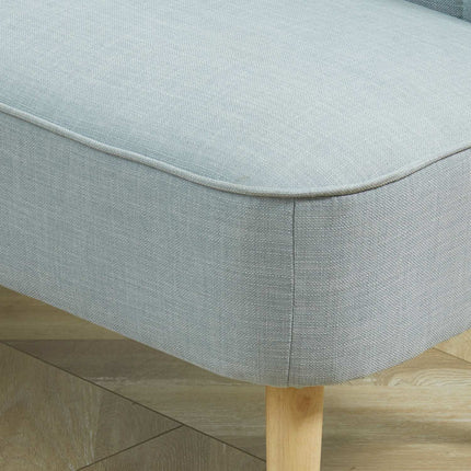 2-Sitzer-Sofa aus hellgrünem Stoff – Holzrahmen, Schaumstoffpolsterung