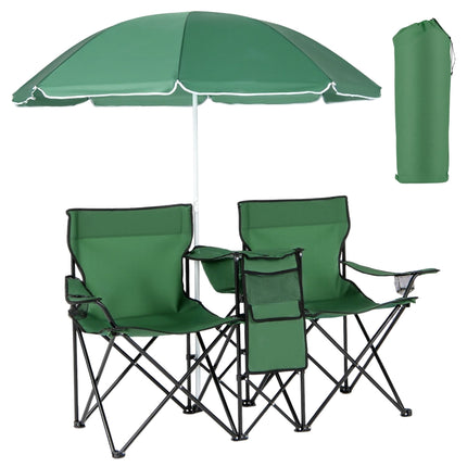 2-Seater Folding Camping Chair with Umbrella & Bag