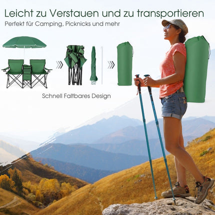 2-Seater Folding Camping Chair with Umbrella & Bag