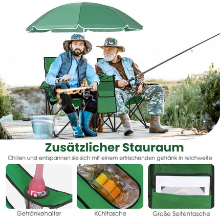 2-Seater Folding Camping Chair with Umbrella & Bag