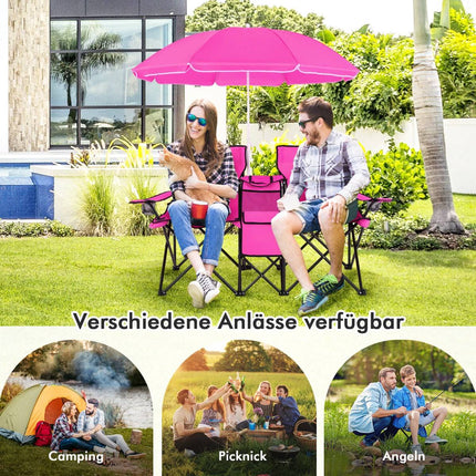 2-Sitzer Falt-Campingstuhl mit Schirm, Rosa
