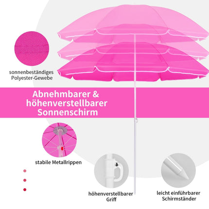 2-Sitzer Falt-Campingstuhl mit Schirm, Rosa