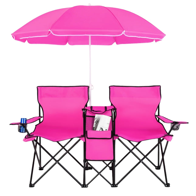 2-Sitzer Falt-Campingstuhl mit Schirm, Rosa