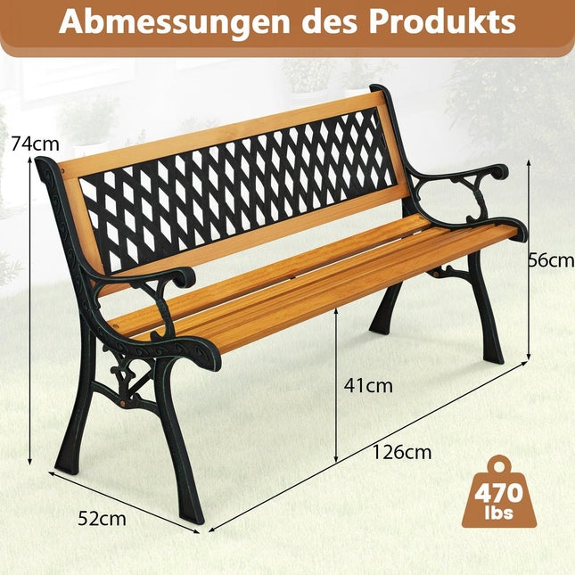 2-Seater Garden Bench, Weatherproof Wood & Iron