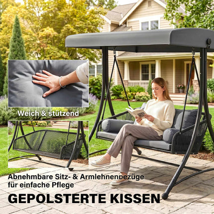 2-Sitzer Hollywoodschaukel mit verstellbarem Sonnendach, Dunkelgrau