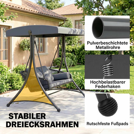 2-Sitzer Hollywoodschaukel mit verstellbarem Sonnendach, Dunkelgrau