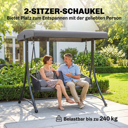 2-Sitzer Hollywoodschaukel mit verstellbarem Sonnendach, Dunkelgrau