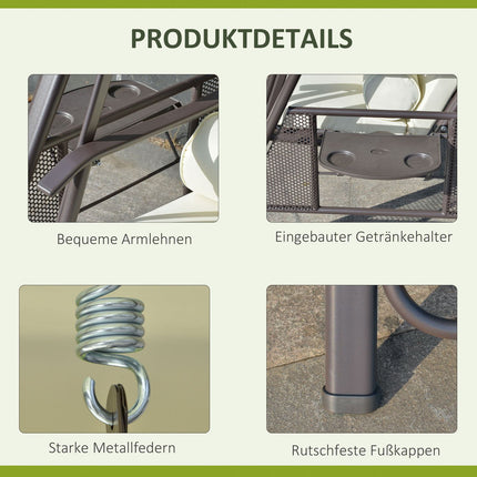 2-Sitzer Hollywoodschaukel mit Dach und Kissen, beige