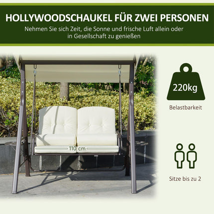 2-Sitzer Hollywoodschaukel mit Dach und Kissen, beige
