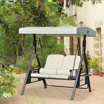2-Sitzer Hollywoodschaukel mit Dach und Kissen, beige