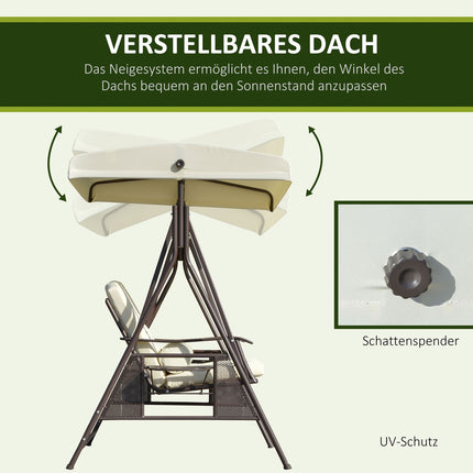 2-Sitzer Hollywoodschaukel mit Dach und Kissen, beige