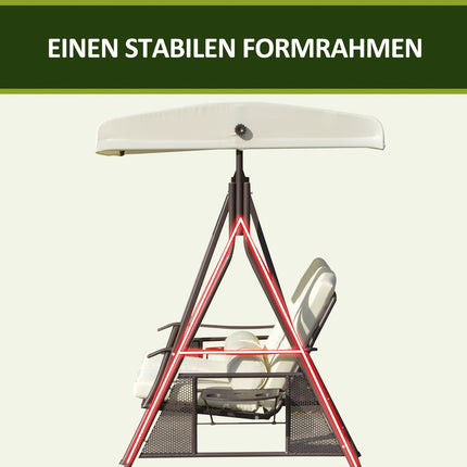2-Sitzer Hollywoodschaukel mit Dach und Kissen, beige