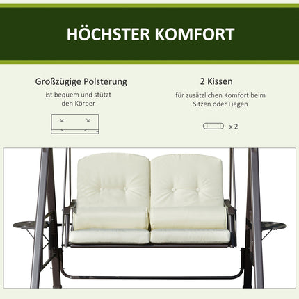 2-Sitzer Hollywoodschaukel mit Dach und Kissen, beige