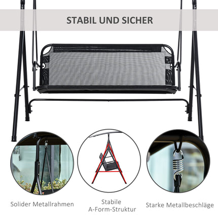 2-seat adjustable outdoor swing, UV-resistant black metal