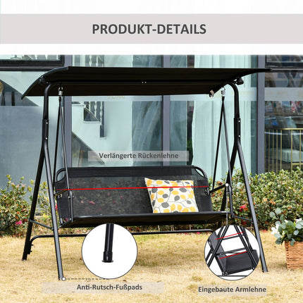 2-seat adjustable outdoor swing, UV-resistant black metal