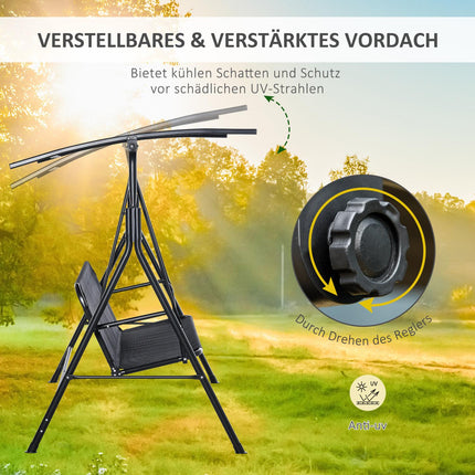 2-seat adjustable outdoor swing, UV-resistant black metal