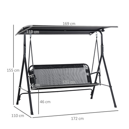 2-seat adjustable outdoor swing, UV-resistant black metal