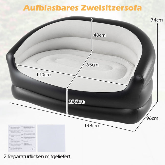 Aufblasbares 2-Sitzer Sofa mit beflockter Oberfläche & Armlehnen